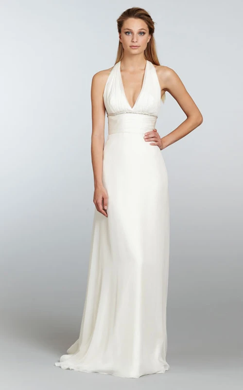 Robe fourreau en mousseline à corsage froncé scintillant et taille empire ornée de perles