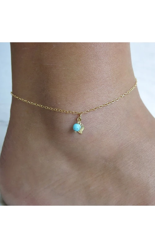 Schlichter und exquisiter Schmuck: Türkis-Fußkettchen mit Blättern