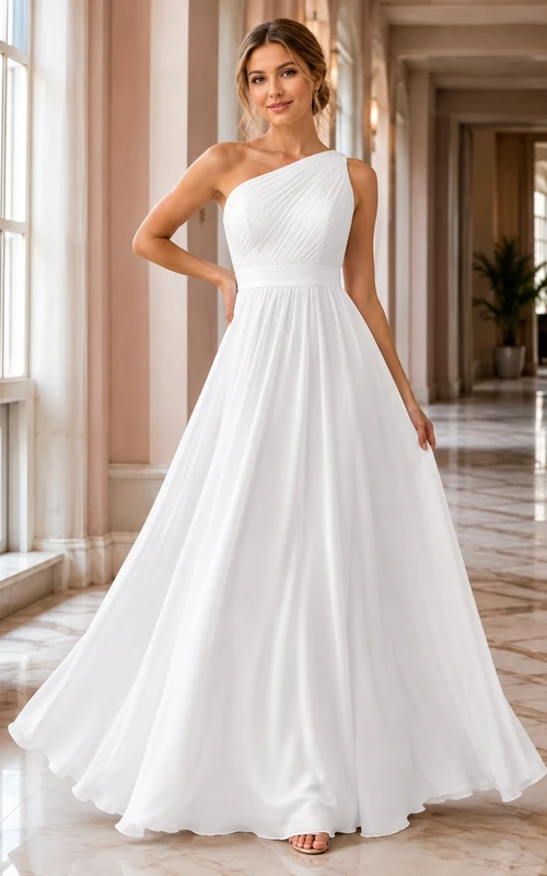 White One Shoulder Sleeveless Satin A Line Prom Dress