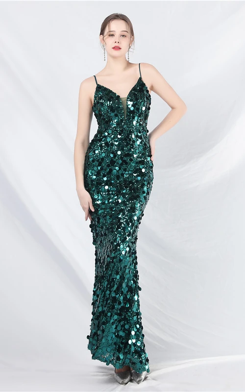 Vestido largo de noche de alta gama con tirantes