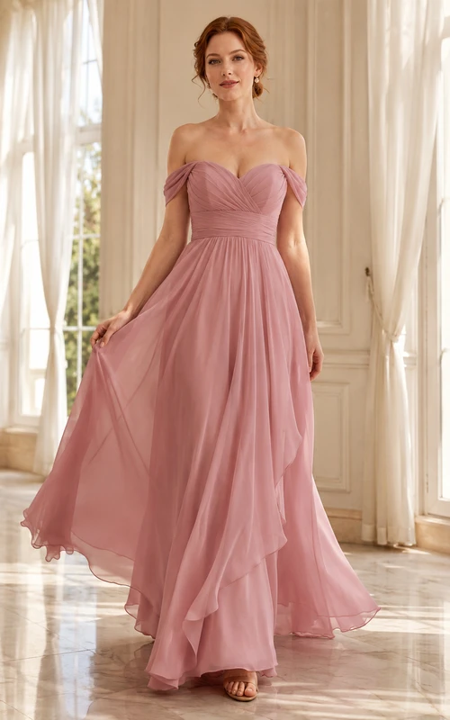 trägerloses Chiffon-Abendkleid in A-Linie, altrosa