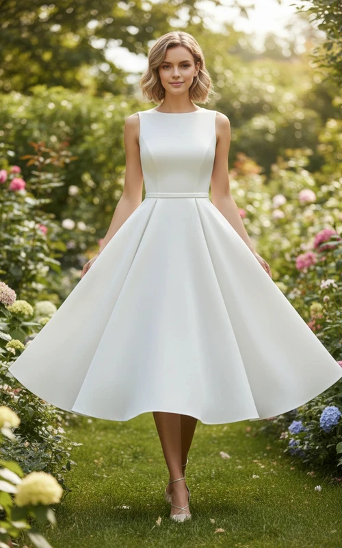 Schlichtes, ärmelloses A-Linien-Kleid in Teelänge mit Taillengürtel