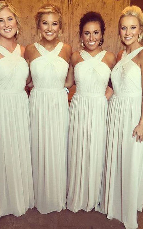 Ärmelloses Chiffonkleid in A-Linie mit Neckholder, Glockenfalten und Reißverschluss