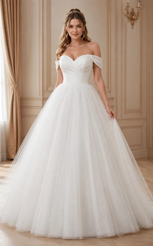 Vestido de gala de tul blanco con hombros descubiertos, estilo princesa, para bodas formales