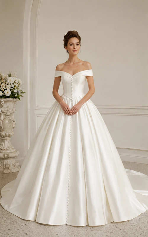 Robe de bal vintage en satin blanc à épaules dénudées