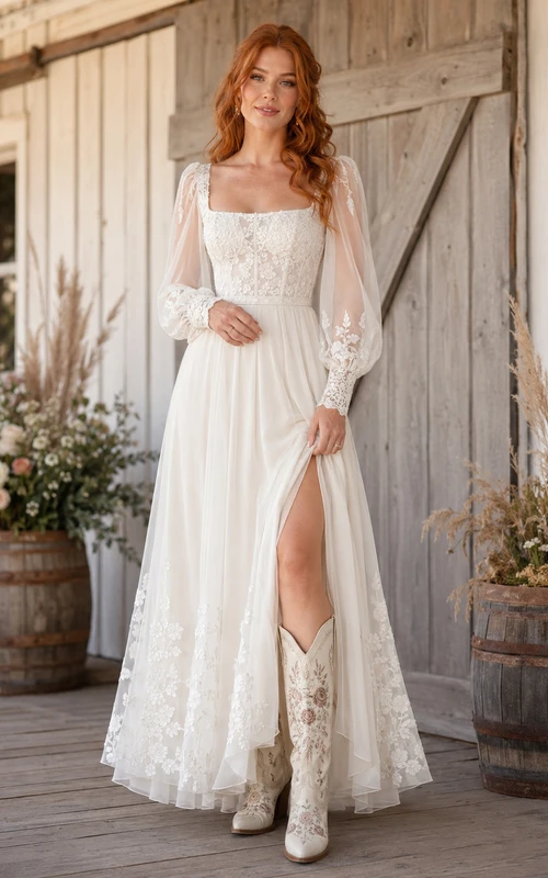 Robe de mariée de maternité à col carré et bretelles en dentelle, style simple, avec traîne.