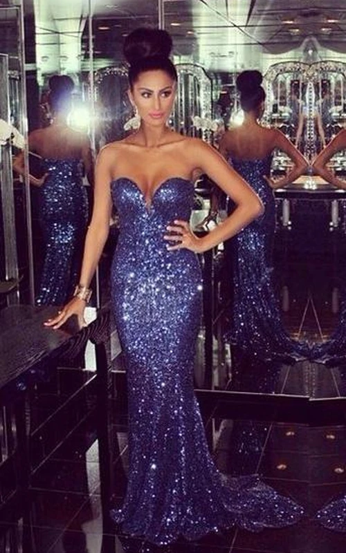 Robes de bal sirène glamour à décolleté cœur, robes de soirée sexy à paillettes