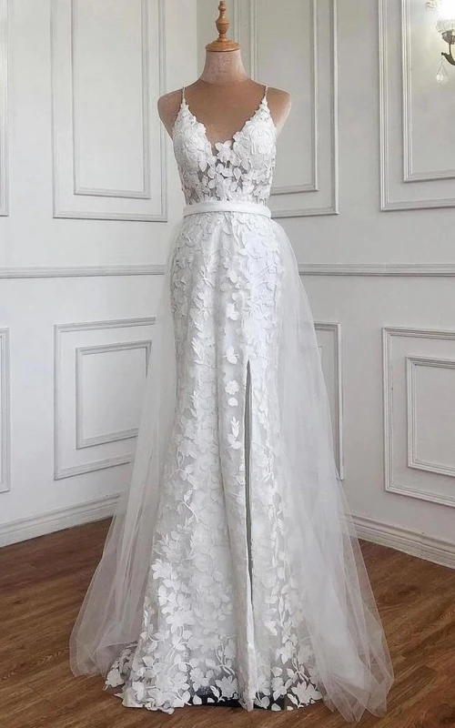 Modernes, bodenlanges, ärmelloses A-Linien-Abendkleid aus Spitze mit offenem Rücken und Schärpe