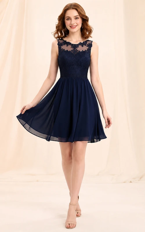 Dunkelblaues A-Linien-Kleid mit Spitzenoberteil für den Homecoming-Ball