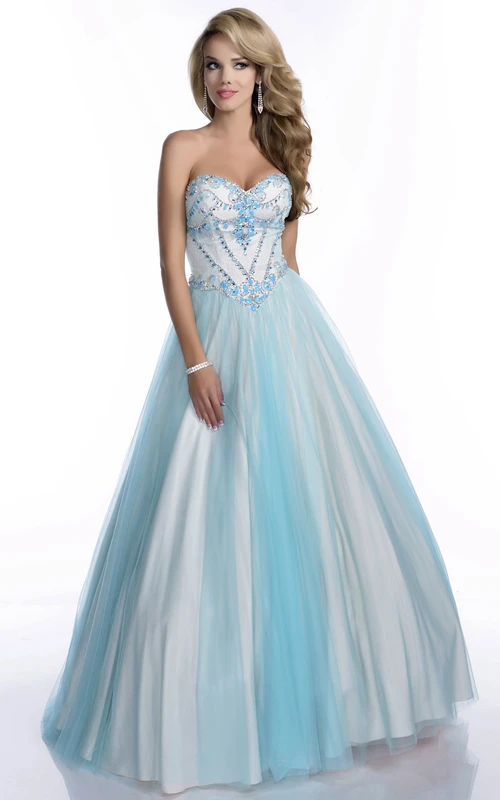 A-Linien-Abendkleid aus Tüll mit Herzausschnitt und kristallverziertem Korsett