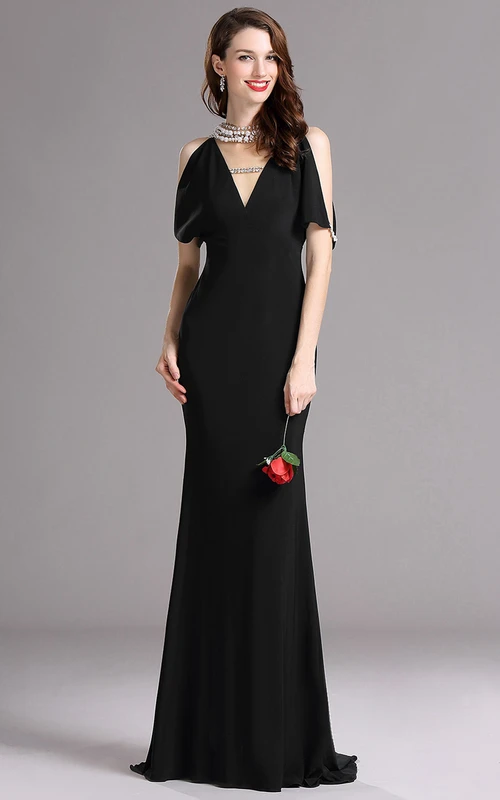 Vestido de manga corta con escote en V, cuello en V y espalda baja en V.