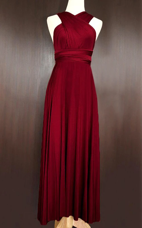 Robe longue bordeaux pour demoiselle d'honneur, convertible et multi-positions