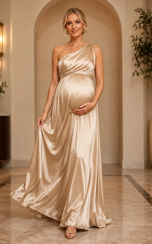 Champagne Sultry Cowl Satin Sleeveless A-Line Floor-Length Evening Dress