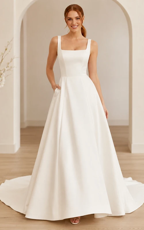 Brautkleid aus Satin mit Meerjungfrauen-Trägern, Schleppe und Schlitz