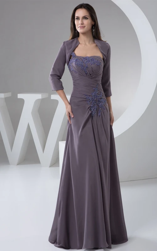 Bolero y vestido de gasa sin tirantes con encaje