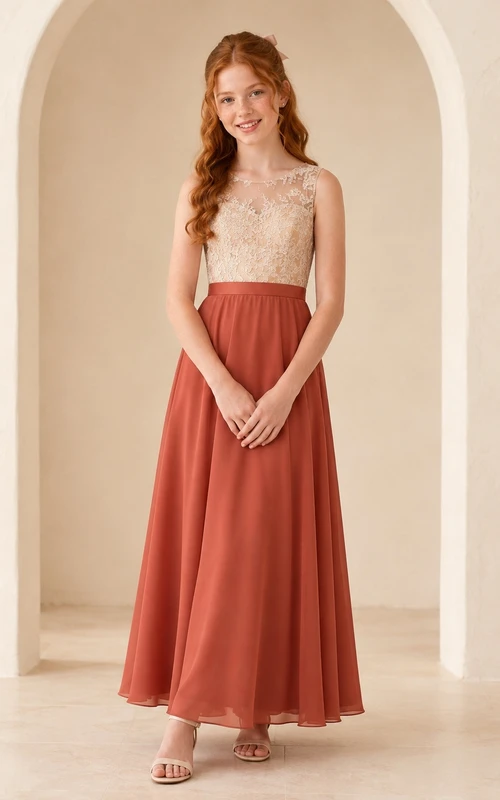 Elegantes, orangefarbenes Brautjungfernkleid im A-Linien-Stil mit Strasssteinen, kurzen Ärmeln und Spitze