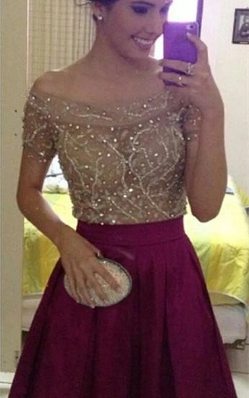 Modernes schulterfreies Pailletten-Cocktailkleid, Mini-A-Linie, Burgunderrot