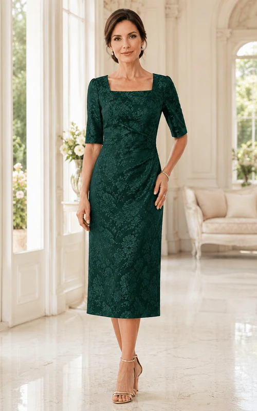 Petite emerald lace square neck half sleeve sheath mother dress