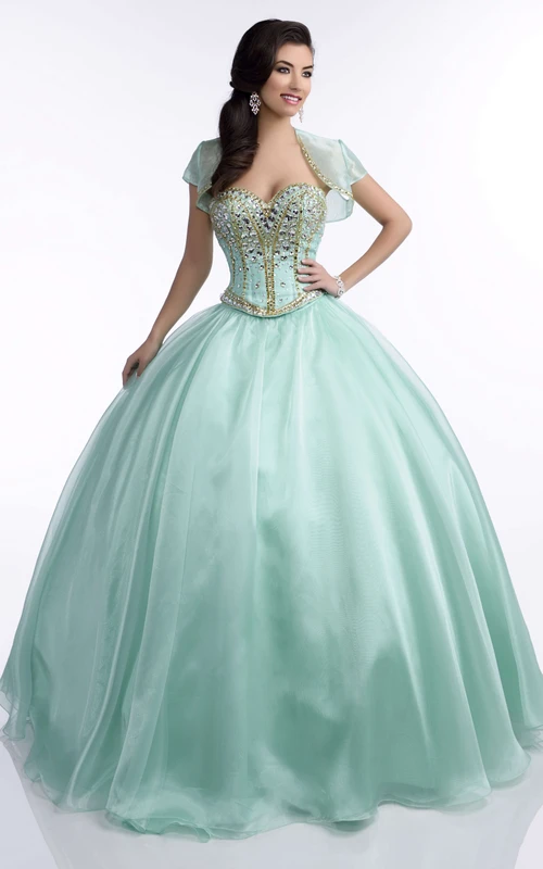 Chiffon-Ballkleid mit Paillettenkorsett und herzförmigem Ausschnitt