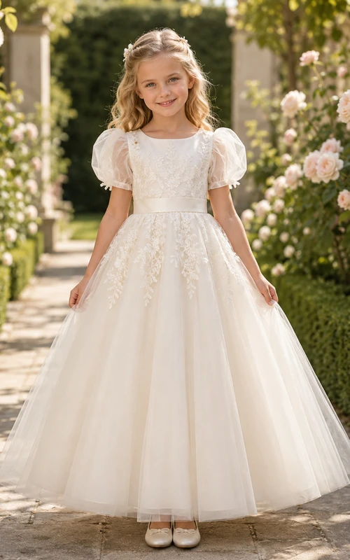 Boho-Tüllkleid für Blumenmädchen mit flatternden Ärmeln