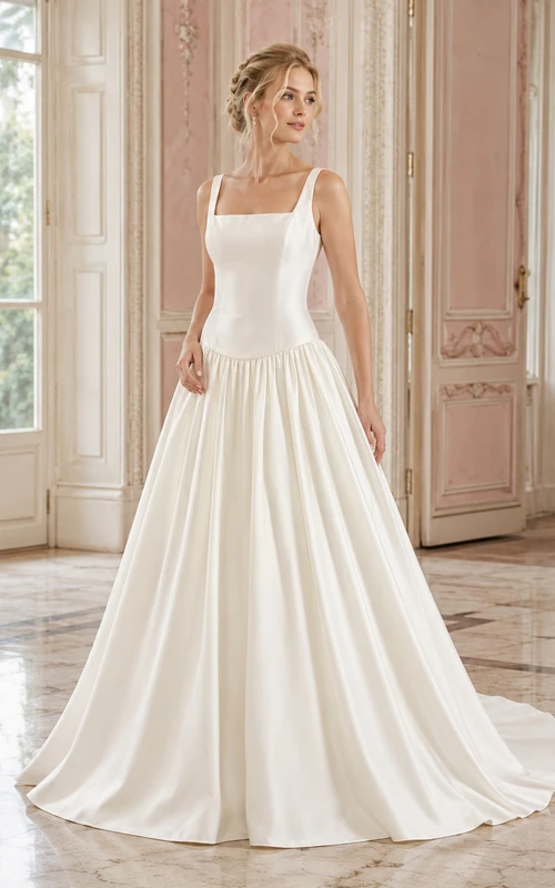 Satin-Ballkleid mit tiefer Taille und eckigem Ausschnitt