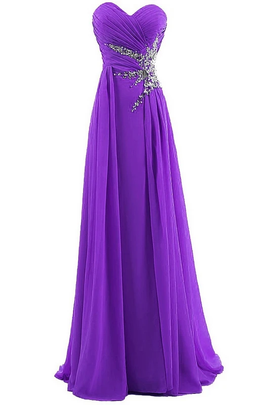 Langes Chiffonkleid mit Pailletten und herzförmigem Herzausschnitt
