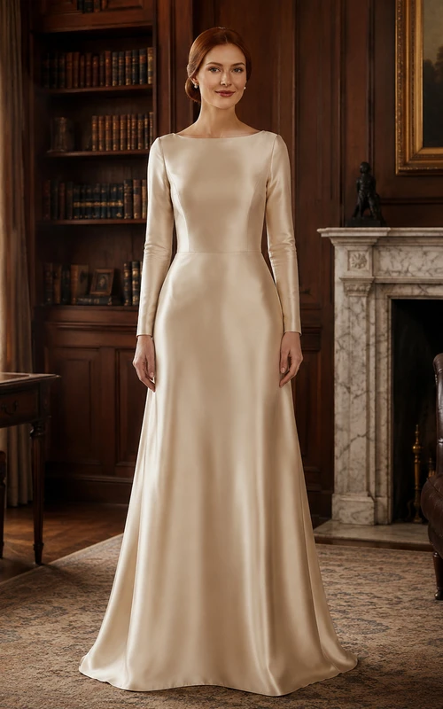 Champagne Long Sleeve Old Money Column Dress
