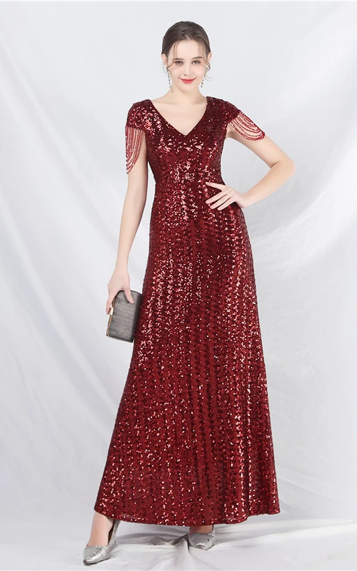 A-Line Big Swing Dress Craft Sequined Long A-Line Evening Dress