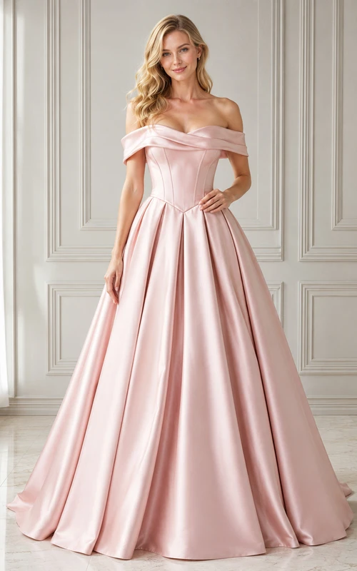 Rosafarbenes, schulterfreies Ballkleid aus Satin mit Herzausschnitt, formelles Abiballkleid, Empfangskleid