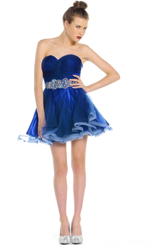 Mini-A-Linien-Abendkleid aus Organza mit Schmuckbesatz und herzförmigem Ausschnitt, ärmellos