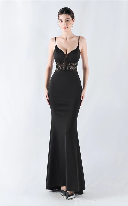 Heavy Hot Diamond Fishbone Vest Shaping Mesh Hot Diamond Sling Hip Fishtail Evening Dress