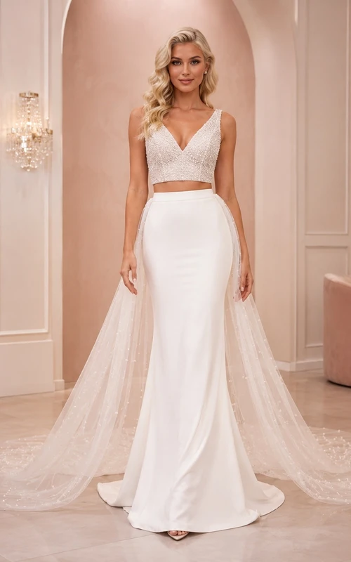 Zweiteiliges, modernes, wandelbares Brautkleid aus Satin mit Herzausschnitt – elegant und stilvoll