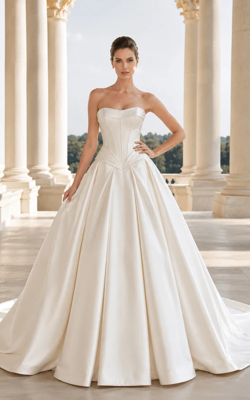 Trägerloses Ballkleid aus Satin mit Herzausschnitt und luxuriöser Kapellenschleppe