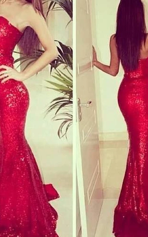 Neues sexy rotes Meerjungfrauen-Abendkleid mit Herzausschnitt und Pailletten