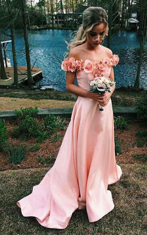 A-Linien-Kleid aus Satin mit schulterfreiem Ausschnitt, kurzen Ärmeln und Reißverschluss