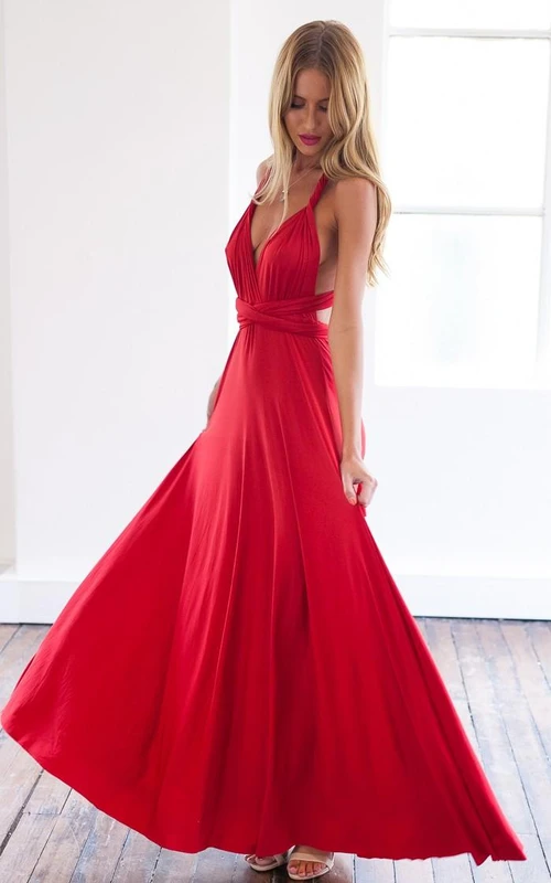 Vestido de fiesta rojo sin mangas, corte en A, sexy, largo hasta el suelo.