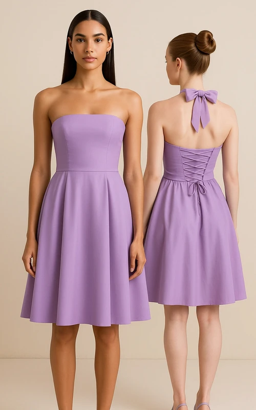 Robe courte violette en mousseline avec lacets