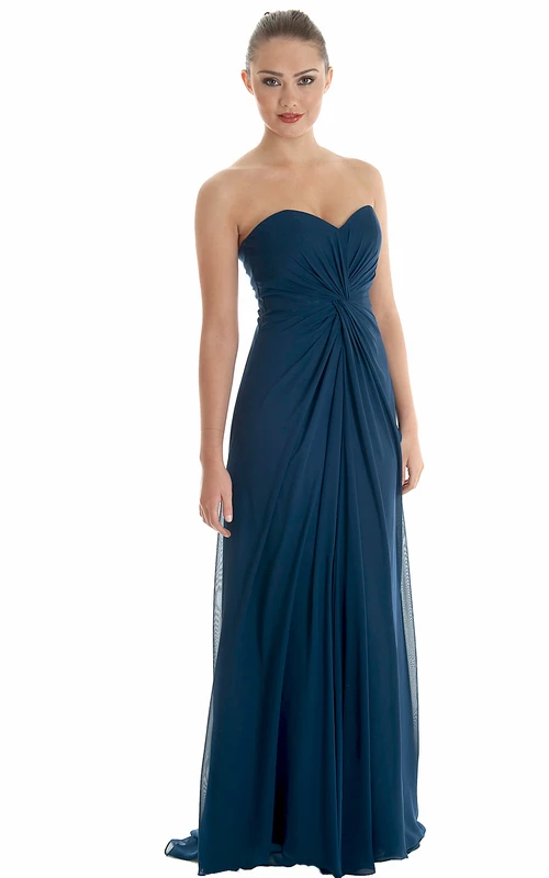 Bodenlanges Brautjungfernkleid aus Chiffon mit Herzausschnitt, Raffungen und Schleppe
