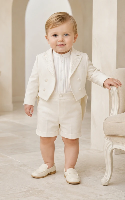 Elfenbeinfarbener, zweireihiger Blazer, formeller Taufanzug für Jungen