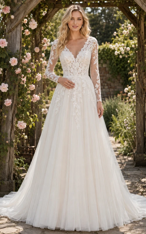 Vestido de novia bohemio de manga larga y corte A para jardín, envío rápido