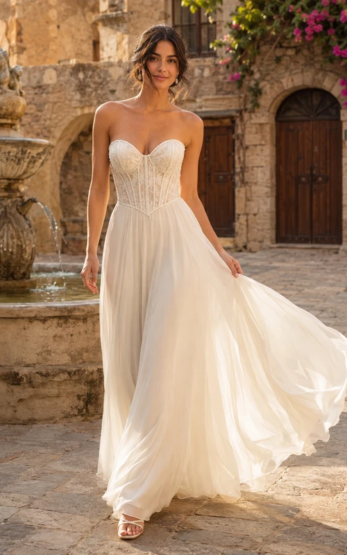 Robe bustier en tulle fluide sans bretelles pour une fugue amoureuse dans un village italien