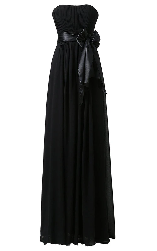 Vestido de gasa sin tirantes, corte en A, con lazo