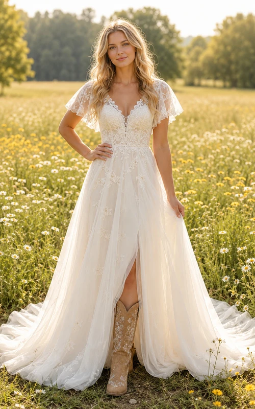 Robe de mariée de maternité à col en V, sans manches, corsage en dentelle à volants