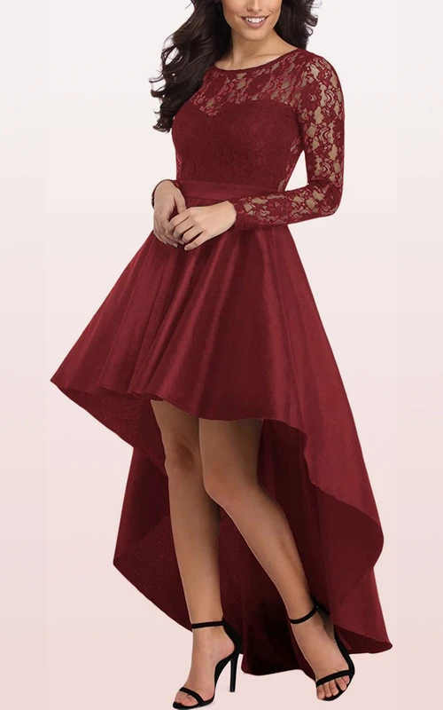 Robe décontractée sexy à volants, coupe trapèze asymétrique, manches longues, en taffetas et dentelle
