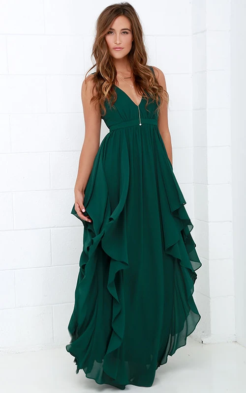 Ärmelloses, elegantes Chiffonkleid mit Rüschen