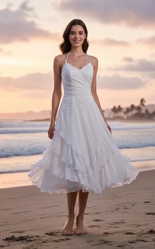 Robe de mariée courte et légère aux accents tropicaux