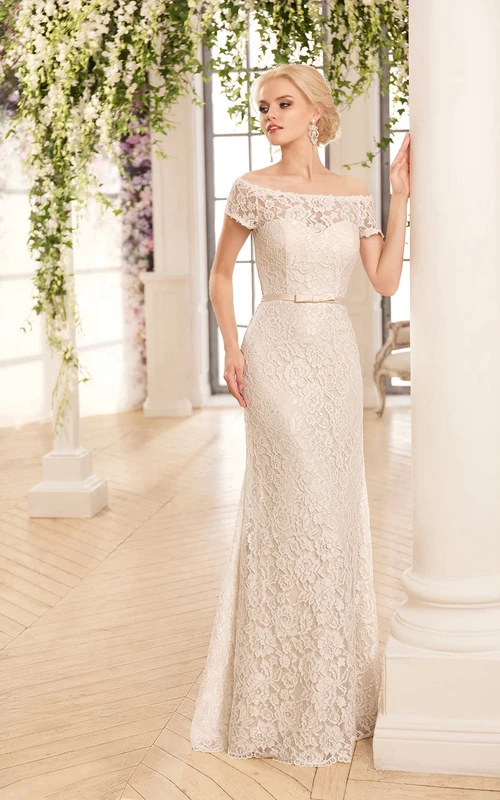 Robe fourreau maxi en dentelle illusion épaules dénudées