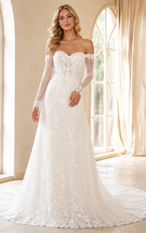 Square Romantic Neck Bridal Classic Wedding Dress A-Line Lace