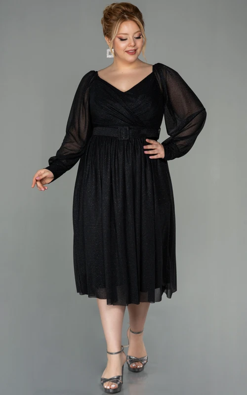 Vestido casual de manga larga, escote en V, corte imperio cruzado, largo hasta la rodilla, talla grande, para la madre de la novia