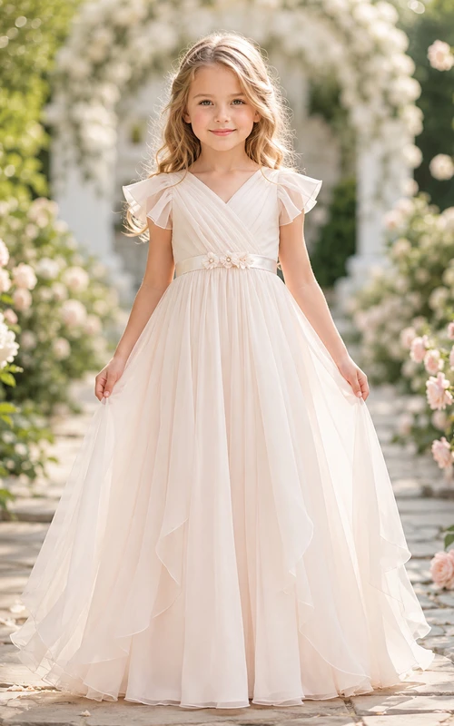 Robe de demoiselle d'honneur en dentelle champagne et tulle, robe de bal, col rond, longueur au sol